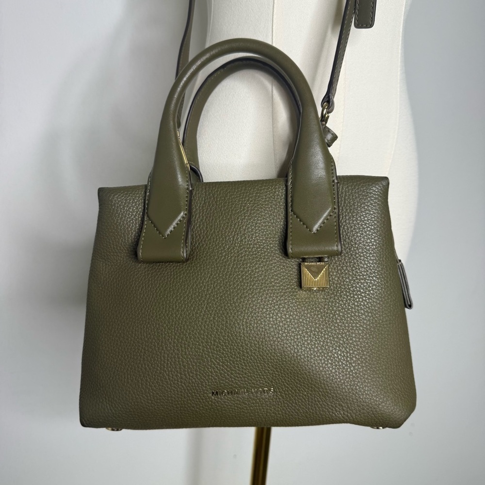 Michael Kors Rollins Satchel Green Pebbled Leather Tote Cross Body - Picture 12 of 13